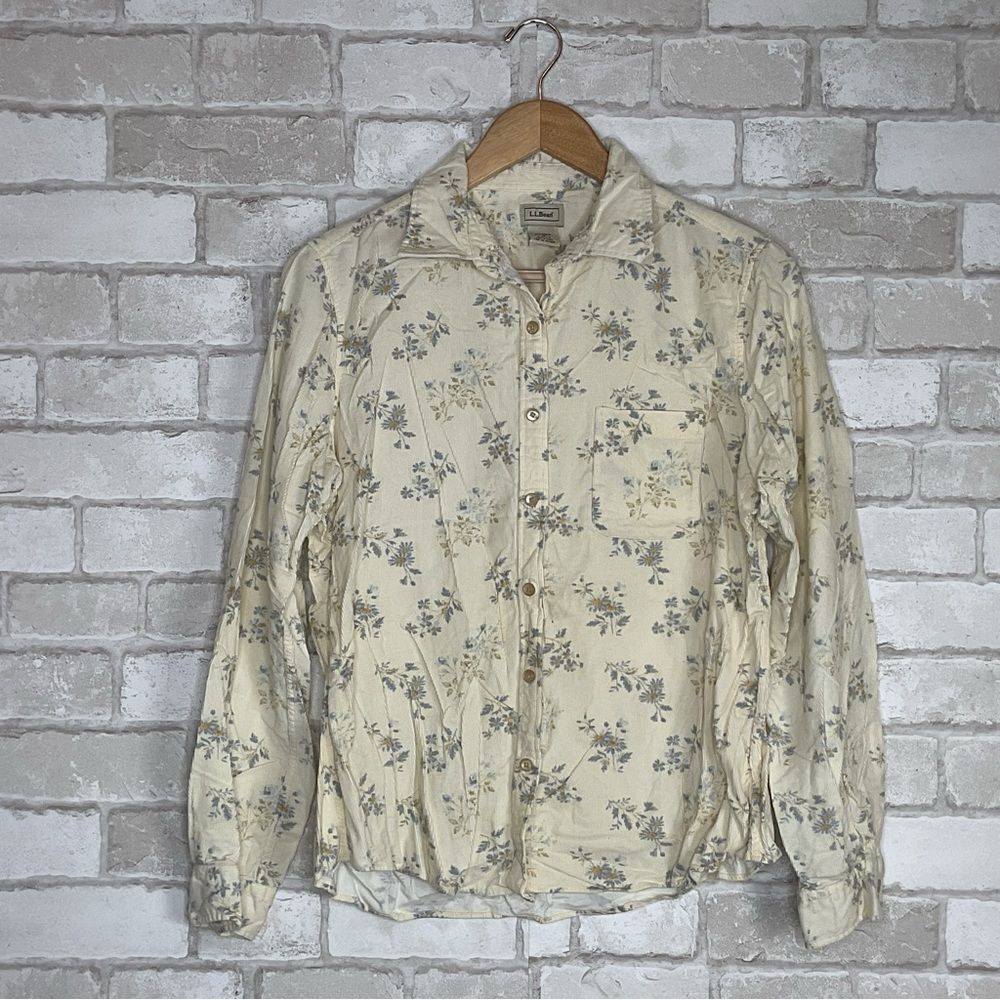 L.L. Bean Corduroy Floral Button Down Shirt Size M